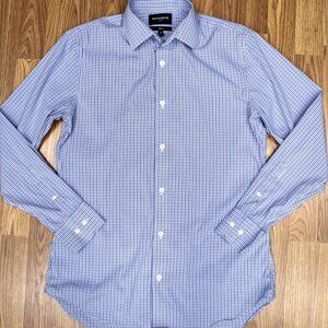 BONOBOS TAILORED FIT SHIRT COTTON BLUE/WHITE/NAVY PLAID Sz 16 LARGE, L